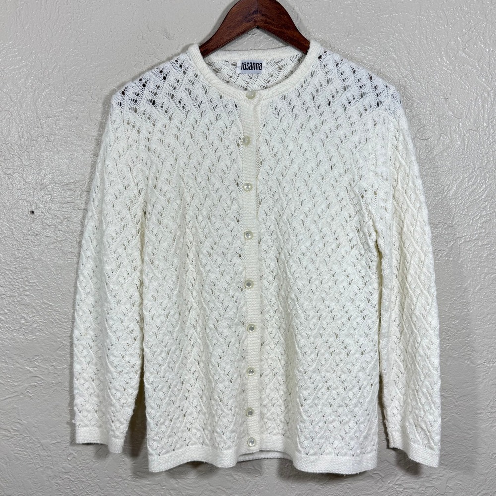 Vtg 80s 90s Cardigan Sweater‎ Small Rosanna Hand Knit Cottage Garden Granny Trad